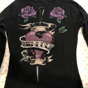 Sinful Affliction shirt skull purple flower heart